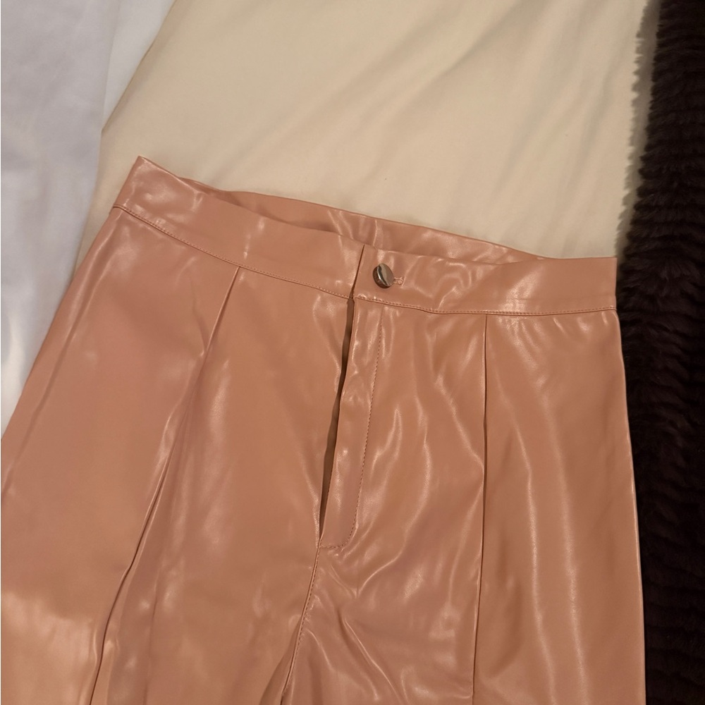 Chic Tan Faux Leather Pants